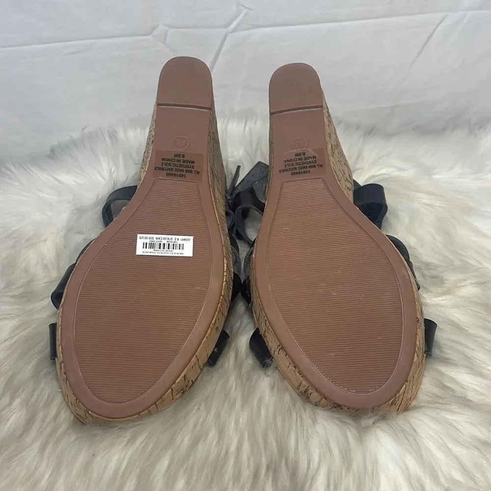 Torrid Black Vegan Leather Gladiator Cork Wedge‎ Sandals Sz 8.5 WIDE